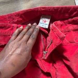 True religion red stretchy suede feel pants